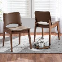 Baxton Studio RDC827-BrownWalnut-DC Baxton Studio Afton Mid-Century Modern Brown Faux Leather Upholstered and Walnut Brown Finished Wood 2-Piece Dining Chair Set